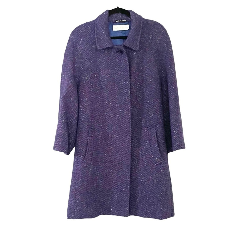 JIMMY HOURIHAN Ireland Vintage Wool Donegal Tweed Winter Coat Purple L